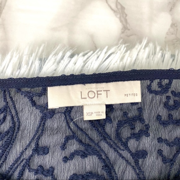 Loft Navy Sheer Lace Long Sleeve Top EUC - Picture 10 of 11